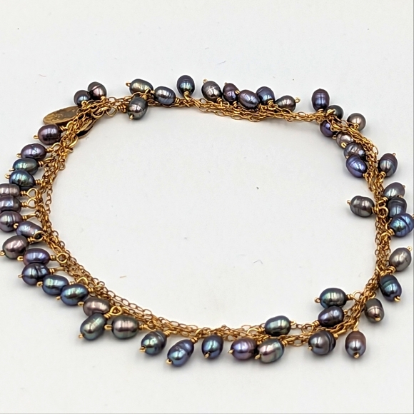 FLYING LIZARD DESIGN Gold Filled Long Necklace with freshwater baroque pearls - Picture 1 of 13